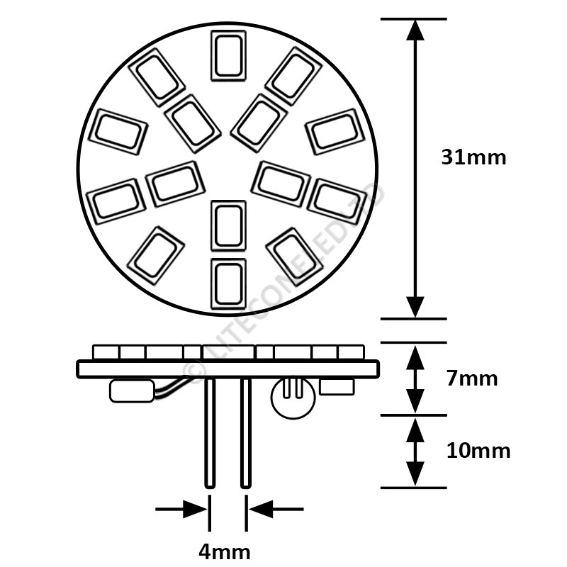 G4 12SMD 10-30 Vdc Back Pin 2.4W Warm White LED Bulb